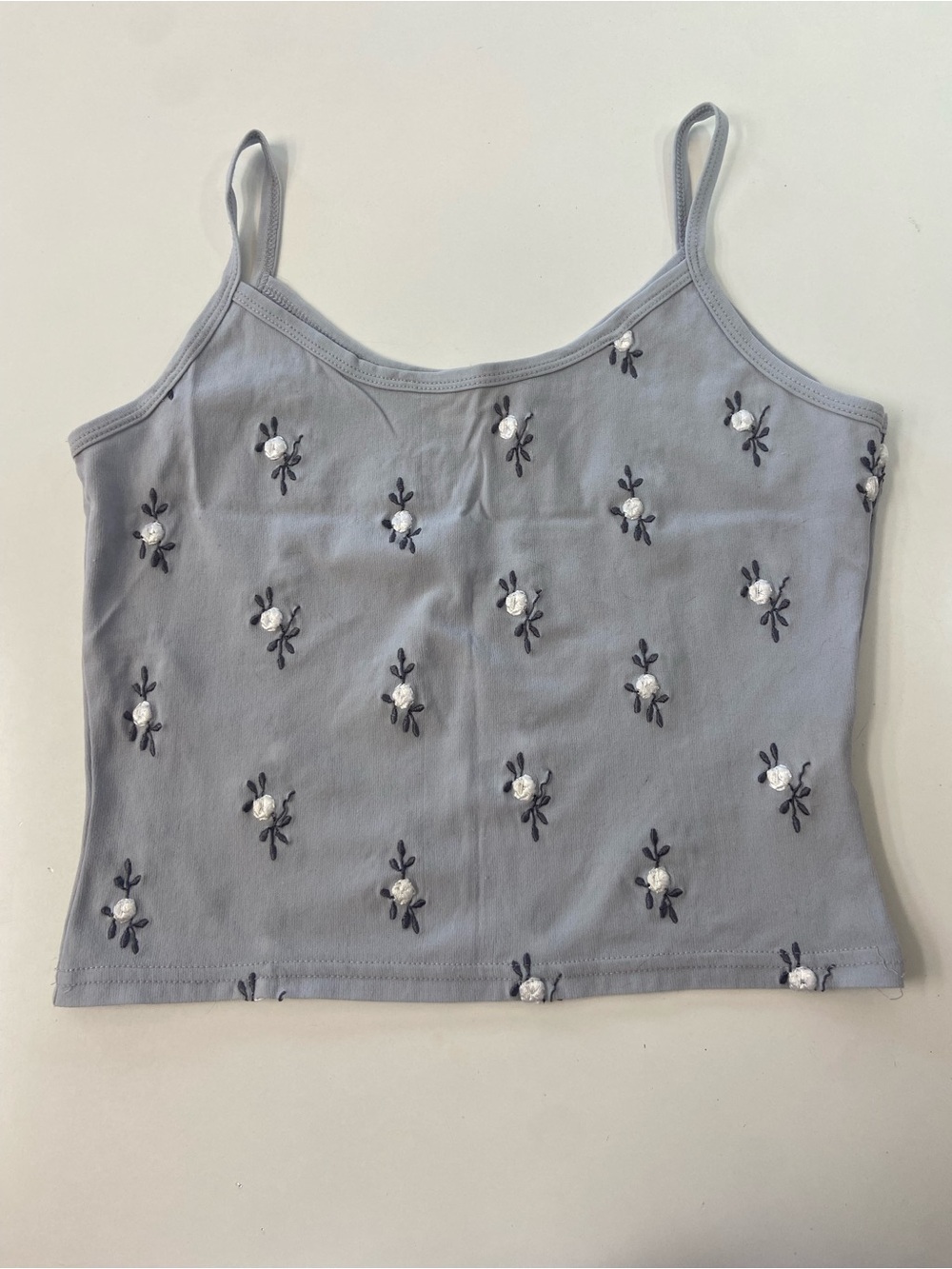 90s Gray Cami Tank Embroidery White Roses excellent condition young adult size S